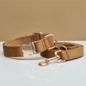 Multiple Color Velvet Personalise Dog Collar Leash Set With Bow (Option: Coffee set-S)