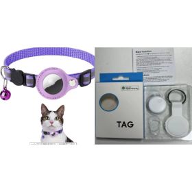 Reflective training Collar Waterproof Holder Case For Airtag Air Tag Airtags Protective Cover Cat Dog Kitten Puppy Nylon Collar (Option: Purple set1)