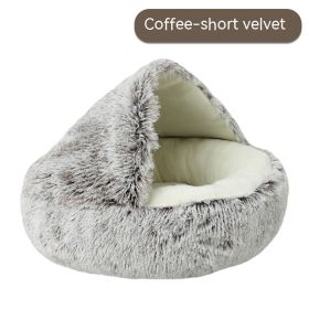 Pet Cat Bed Semi Enclosed Dog House (Option: Coffee-50cm-Short plush)