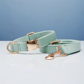 Multiple Color Velvet Personalise Dog Collar Leash Set With Bow (Option: Cyan set-L)