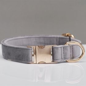 Multiple Color Velvet Personalise Dog Collar Leash Set With Bow (Option: Grey-S)
