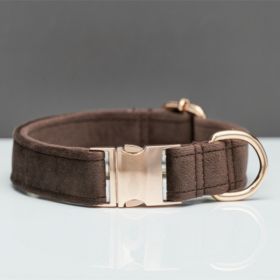 Multiple Color Velvet Personalise Dog Collar Leash Set With Bow (Option: Brown-M)