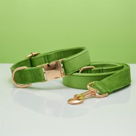 Multiple Color Velvet Personalise Dog Collar Leash Set With Bow (Option: Green set-M)