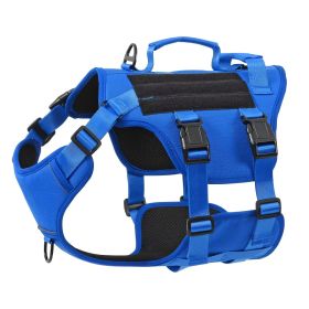 Heat-resistant Durable Nylon Tactical Service Dog Harness, Adjustable No-pull Reflective saftyVest With Dual Handles For Large Dogs (Option: Blue-S)