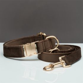 Multiple Color Velvet Personalise Dog Collar Leash Set With Bow (Option: Brown set-XS)