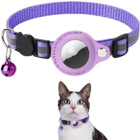 Reflective training Collar Waterproof Holder Case For Airtag Air Tag Airtags Protective Cover Cat Dog Kitten Puppy Nylon Collar (Option: Purple)