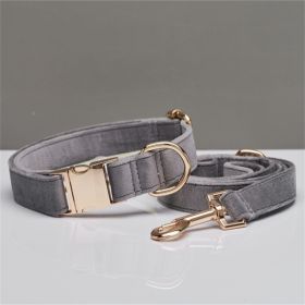 Multiple Color Velvet Personalise Dog Collar Leash Set With Bow (Option: Grey set-L)